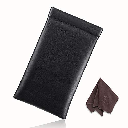 Image of FINTIE Soft Eyeglasses Case with Cleaning Cloth, Portable Squeeze Top Vegan Leather Glasses Pouch, Sunglasses Eyewear Bag