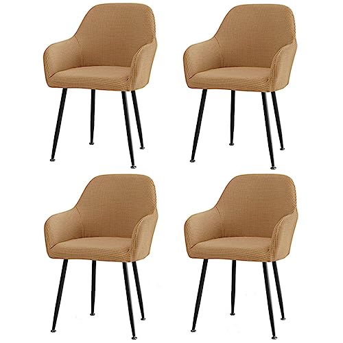 Stretch Curved Back Chair Covers, Soft Dining Chair Cover Removable Office Chair Cover Washable Dining Chair Protector for Dining Room-Camel-Set of 4