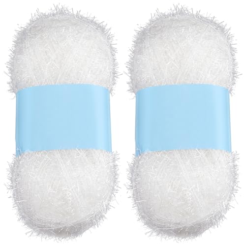 GORGECRAFT 2 Rollo de 200 Metros de Hilo Brillante para Fregar Paquete de Hilo de Poliéster Blanco Metálico para Fregar Pestañas para Paños de Cocina Tejer Tejer Ganchillo Muñeca Sombrero Herramienta