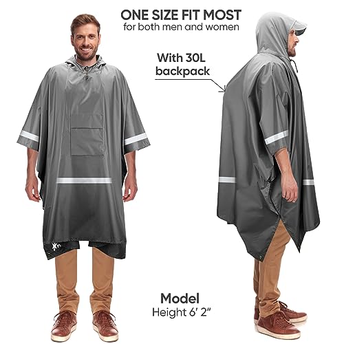Image of PTEROMY Hooded Rain Poncho for Adults, Reusable Waterproof Raincoat