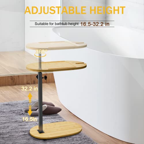 Bamboo Bathtub Tray Table, Bath Caddy Tray With Adjustable Height For Tub Against Wall, Freestanding Bathtub Side Table Tub Shelf For Luxury Bath Home Spa Bathtub Accessories & Mothers Day Gifts #TOP3