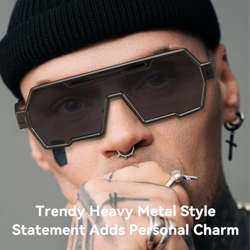 Dollger Retro Steampunk Sunglasses Men Trendy One Piece Irregular Metal Sunglasses2