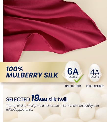 Image of Selected Hanky 100% Pure Silk Pocket Square for Men | 100% Mulberry Silk with hand-rolled edges; pairs with a suit, blazer, or tuxedo for weddings, formal events, and daily wear.