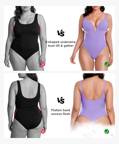 Image of Popilush Shapewear Bodysuits for Women - Tummy Control Body Suits for Womens Deep V Corset Tops Thong Concert Outfits