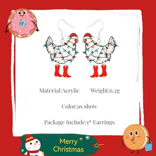 Boucles d'oreilles poulet acrylique légères pour éviter les douleurs aux lobes