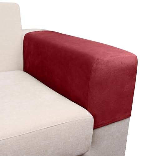 Image of Couch Arm Covers 2 Pcs Sofa Armrest Covers Stretch Couch,Armrest Cover for Chairs Scratch-Resistant Sofa Arm Cover Armchair Slipcovers,Christmas Red