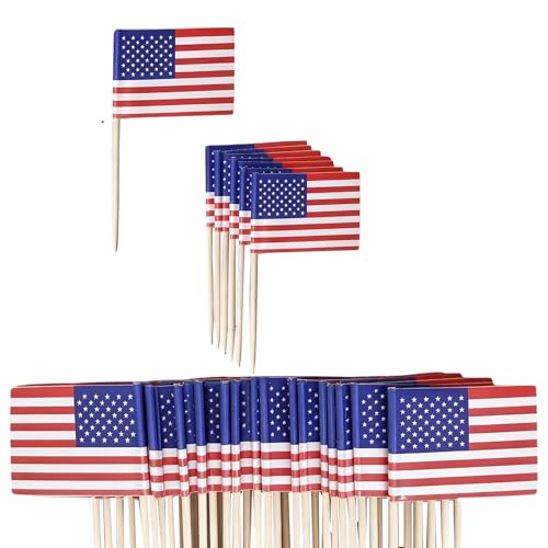 100Pcs Mini American Flag 1.4 x0.98 American Flag Toothpicks for World Cup 2026 & 4th of July Decorations Patriotic Decorations Red White and Blue Decoration for Party Decoration Cake Flags