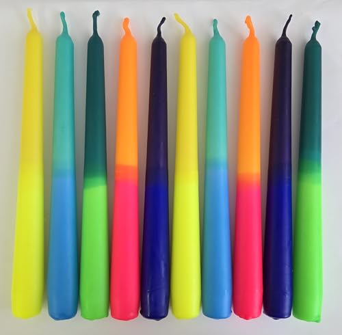 GLOWYBOX® TROPFKERZEN 10er SET Tropfkerzen bunt perfekt zum betropfen Tropfenkerze, Tropfkerze für Flasche neon Farben Kerzen für Flaschen und Kerzenständer DIP DYE BUNT 10er