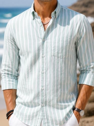 Image of Majestic Man Classic Slim Fit Vertical Striped Casual Cotton Shirt