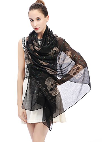 Lina & Lily Multi Color Sugar Skull Print Women's Large Scarf Lightweight3