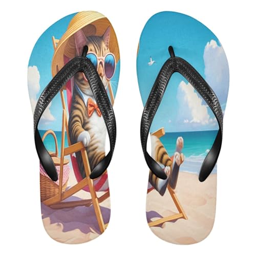 STAYTOP Cat on Beach Vacation Flip Flops Sandals of Men's & Women's,Sandals Beach Slippers Shower Slides