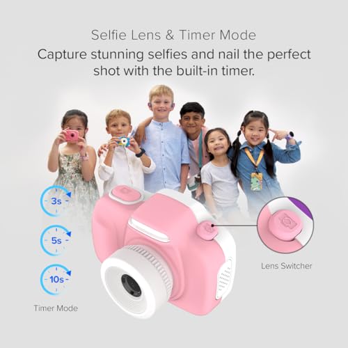 Image of myFirst Camera 3 - Kids Digital Camera, Video Camera for Toddlers, 16MP, 1080HD Video, MicroSD Card, with Selfie & Macro Lens, LED Flash, Neck Lanyard, for Kids 3-12 (Pink)