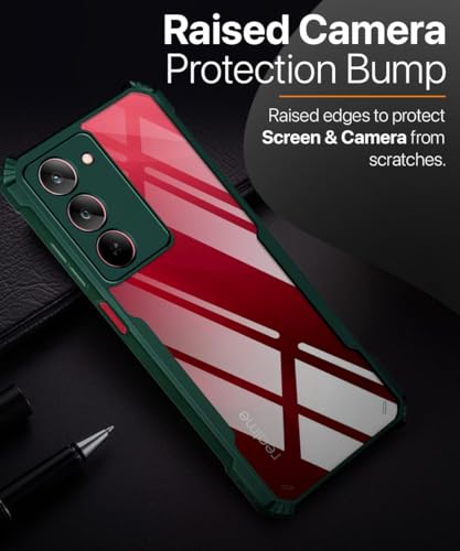 Image of WOW IMAGINE PC,TPU Shock Proof Clear Protective Back Case For Realme 14X 5G|Realme Narzo 80X|P3X-Airedge Technology|360 Degree Camera Protection|Transparent Hybrid Back Case Mobile Cover-Green