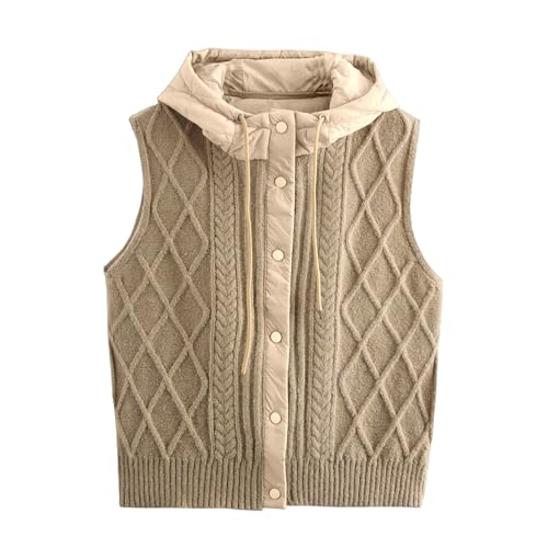CUFEZN Women's Quilted Hooded Knit Vest Lightweight Padded Sleeveless Jacket Casual...