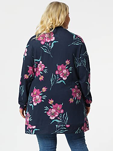 Image of Agnes Orinda Women's Plus Size Lightweight Cardigan Casual Soft Long Sleeve Floral Knit Cardigans with Pockets