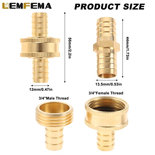 Lemfema 4 Sets 1/2 Inch Solid Brass Garden Hose Connector Repair Kit,Water Hose Mender Female Male Hose Coupling With Stainless Steel Clamp, Tape And Rubber Gasket #TOP1