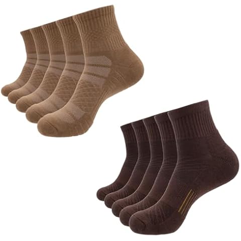 PEARL CARE Mens Brown and Khaki Cotton Cushioned Athletic Running Ankle Quarter Socks (10 Pack) w/Arch Compression Moisture-Wicking Breathable Soft Padded Sports Socks Cover