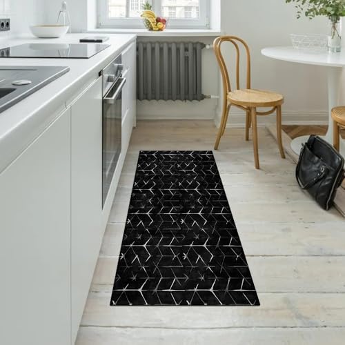 Tapis de couloir moderne abstrait noir avec envers antidérapant - 5