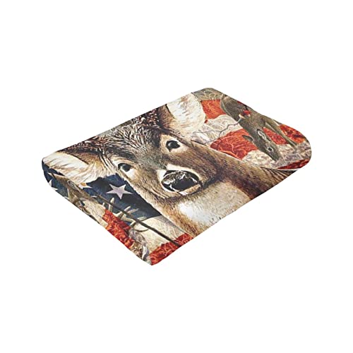 American Flag Deer Blankets 50"X40" Ultra-Soft Flannel Throw Blanket Plush Cozy Throws For Sofa Bed Micro Fleece Blanket For Adults Kids #TOP5
