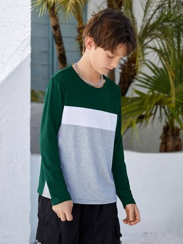 Image of ZDC Kids Boys Long Sleeve T-Shirts Color Block Crewneck Fashion Basic Tee Tops 5-14 Years