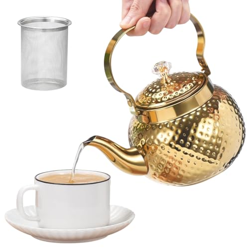 Image of Supvox 2L Teapot with Removable Infuser, Stainless Steel Tea Pots for Stovetop - Perfect Filter for Loose Leaf Tea or Tea Bags (Luxury Golden)