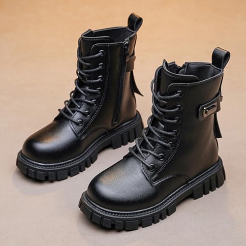 Girls Lace Up Ankle Boots Leather Combat Riding Boots Side Zipper Cosplay Costumes Lug Sole Ankle Booties 4-12 Years2