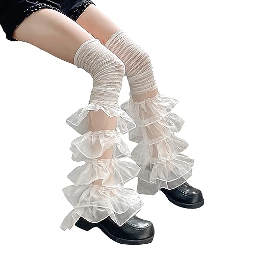 Y2K Lace Ruffle Leg Warmers Tiered Tulle Leg Sleeves Leggings Sexy Boot Cuffs Cover Socks Cosplay Streetwear for Women Girls3