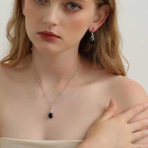 Teardrop Crystal Jewelry Set, Birthstone Pendant Necklace Drop Dangle Earrings for Women2