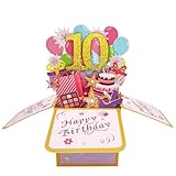 Asmallgf Happy 10th Birthday Popup Card for Daughter Niece, Best Birthday Gift for 10 Years Old Girl Boy, Sweet 10 Birthday Decorations for Him Her