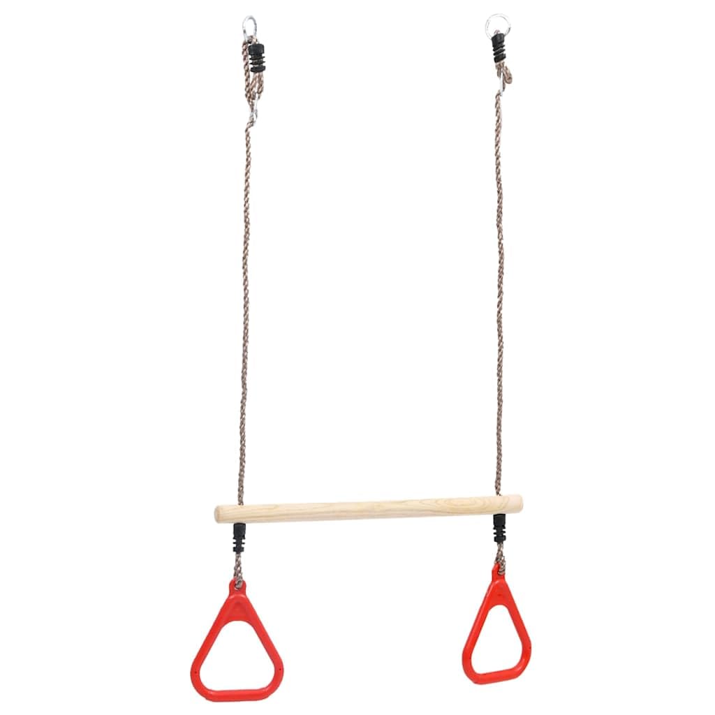 Columpio trapezoidal con anillos para niños, barra de escalada de pino con superficie antideslizante, juego de columpio para jardín y parque infantil