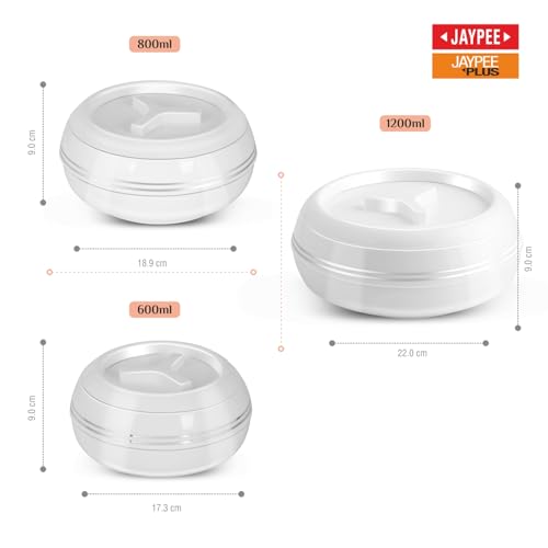 Image of JAYPEE Teen Bhoj Inner Stainless Steel Casserole Set of 3 |Lockable Lid |BPA Free|Roti Box| Easy to Carry | Food Grade| Rust Free Casserole for roti 600,800,1200 ml| Best for Gifting Purpose, White