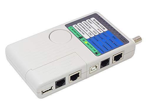 Good Connections Testeur de câble réseau avec unité distante pour RJ45, RJ11, UTP/STP/BNC/USB - Vérifie la continuité, le court-circuit, l'échange de fils et les défauts de câble Gris
