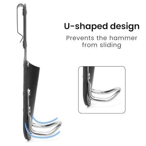 Image of Hammer Holder,Hammer Holder for Belt,Tool Holder Pliers Holster Knife Holster, Hammer Holster Made with Genuine Leather and Heavy-Duty Steel,for Construction Electrician Carpentry Garden Pruning.