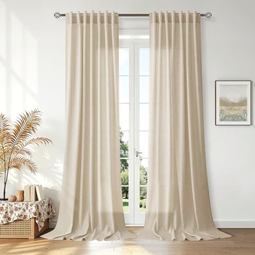 Nanspring Extra Long Linen Curtain 120 Inches 10ft Taupe Burlywood 2 Panels