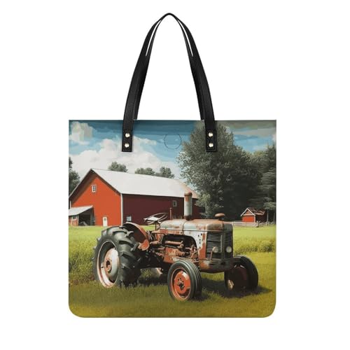 Sac à main cuir végétalien femme sac seau motif tracteur agricole