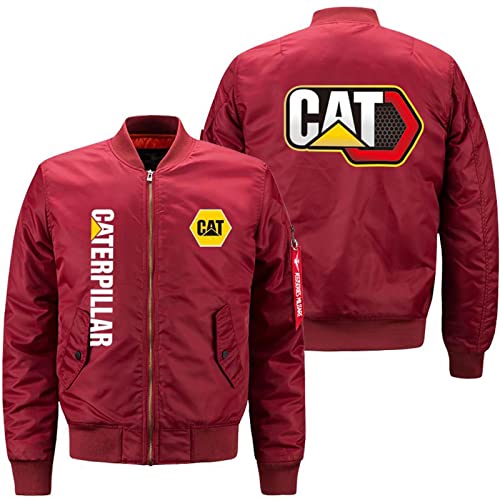 BENGZAN Vestes Bomber Hommes Pulls molletonnés pour Caterpillar Impression Léger Veste Vent Casual Full Zip Vêtements d'extérieur Veste de Sport Manteaux Top-Red||S
