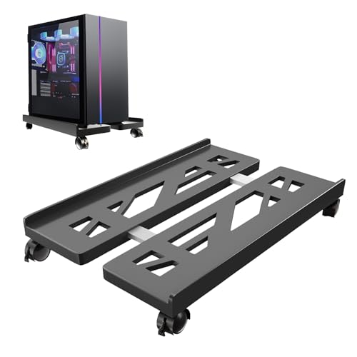 Qcdou Support tour PC, Support PC Sous Bureau, Chariot de CPU Sous Bureau, Taille Réglable, avec Roulettes Pivotantes Verrouillables Adapté À La Plupart tour...