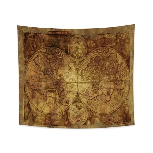 YONGFOTO Tapiz Mapa Vintage para DormitorioMapa Náutico Antiguo del Viejo Mundo Mural Moteado, Manta Aventura Histórica para Sala Aula Dormitorio, 180x160cm