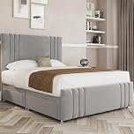 THE BED VILLAGE YORKSHIRE Ripon with Footboard Super King (6ft) Divan Bed with Mattress, Headboard & 4 Drawers | Silver Grey Plush Fabric | Premium British Timber | Sustainable Handcrafted Design