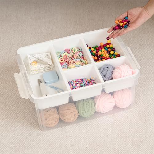 Image of Citylife 17 QT Plastic Storage Box with Building Baseplate Lid and Removable Tray Craft Organizers and Storage Clear Storage Container for Organizing Bead, Tool, Sewing, Yellow