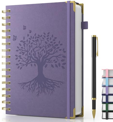 Cuaderno A5 con bolígrafo, cuaderno espiral de tapa dura, diario con 240 páginas, papel resistente a la tinta, diario para adultos, trabajo, escritura, notas, aprendizaje, viajes, 14,5 x 21 cm, color