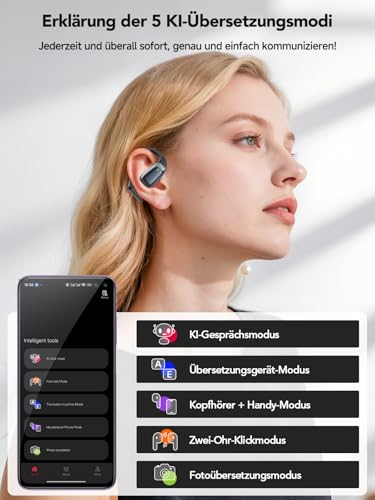 Relxhome AI Kopfhörer Übersetzer, 3-in-1 Translator Earbuds, Bluetooth 5.4 Sprachübersetzer für 134 Sprachen mit App, 60Std, 5Übersetzungsmodi Echtzeit Übersetzer Ohrhörer für Lernen, Reisen, Business