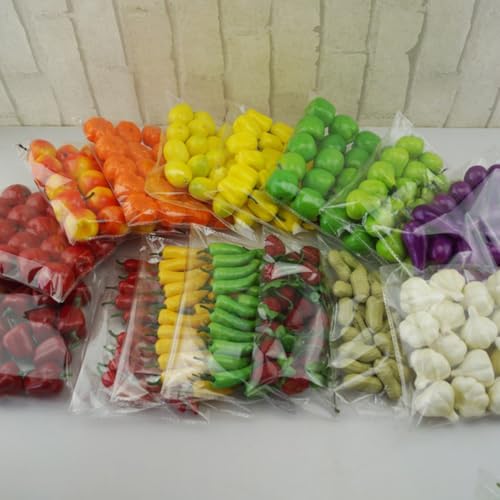 Kivivaka 20 piezas de accesorios artificiales para frutas y verduras con | Zanahoria, calabaza, ajo, cacahuete para decoración del hogar, mercado, fiesta, suministros educativos