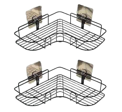 (Pack of 2) Multipurpose Self-Adhesive Kitchen Bathroom Corner Rack and Stands Mounted with Strong Magic Sticker Durable Hook Home Essentials/LCORNER/Bathroom Corner 2PIS|PRI-P3633