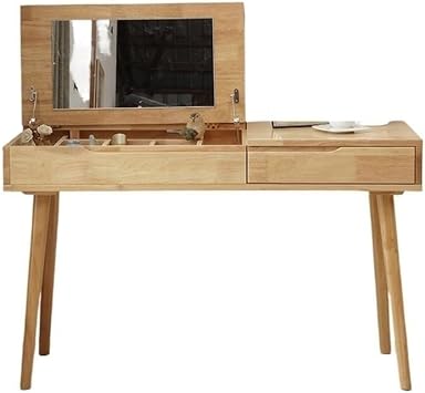 Makeup Dresser Without Stool, Wooden Bedroom Makeup Vanity Desk, Writing Desk with Drawers, Dressing Table with Flip Top Mirror, for BedroomYellow,39.4 * 17.7 * 29.1in
