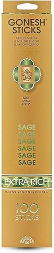 Gonesh - Varillas de incienso perfumadas extra ricas - Varillas aromáticas de combustión lenta no tóxicas de 10 pulgadas - Salvia - Paquete de 100