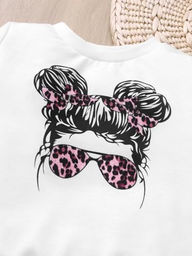 Image of KIDLAGA Toddler Girl Clothes Figure Graphic Drop Shoulder Top Pullover Leopard Print Flared Pants Fall Winter Outfit Set