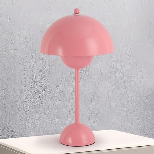 Alpinaluz Lámpara de Mesa Retro de Acero – Diseño Escandinavo con Doble Cúpula Semiesférica, Luz Indirecta, Casquillo E27, para Mesita de Noche, Escritorio o Salón Moderno (Rosa)