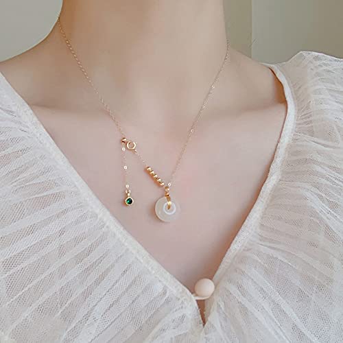 Collier en Jade véritable et pendentif perles de Hetian style Donuts - 3