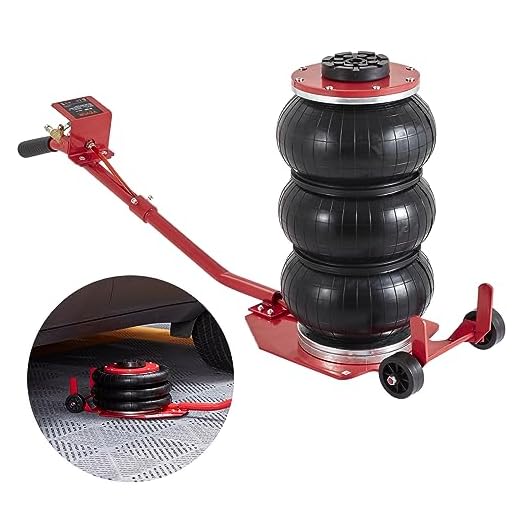 VEVOR Air Jack, 3 Ton/6600 lbs Triple Bag Air Jack, Airbag Jack with Six Steel Pipes, Lift up to 17.7 inch/450 mm, 3-5 s Fast Lifting Pneumatic Jack, with Long Handles for Cars, Garages, Repair, (Red)
